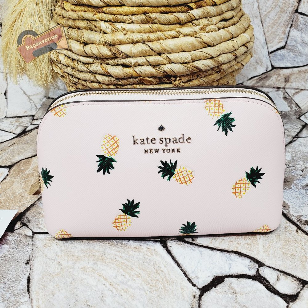 #bagsavenue fast ship Stacie Small Pineapple Cosmetic Bag K7220 kate spade pink